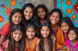 ai generato otto ragazze a partire dal Nepal e loro madri, sorridente foto