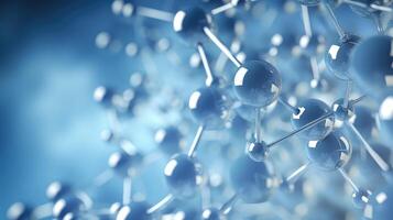 ai generato molecola struttura su blu sfondo. scienza e medico sfondo foto