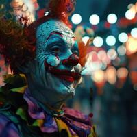 ai generato clown a partire dal il carnevale a notte foto