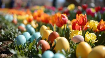 ai generato Pasqua con un esplosione di fioritura fiori integrato foto