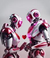 ai generato robot coppia nel amore con cuore isolato su grigio sfondo foto