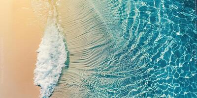 ai generato palma foglia isolato su soleggiato blu increspato acqua superficie, estate spiaggia vacanze sfondo concetto con copia spazio foto