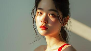 ai generato bellissimo coreano ragazza modello, cosmetico modello foto