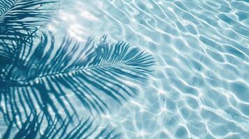 ai generato palma foglia ombra su blu acqua onde foto