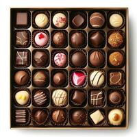ai generato cioccolato scatola con molti cioccolatini foto