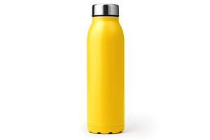 ai generato giallo thermos bottiglia isolato su bianca sfondo foto