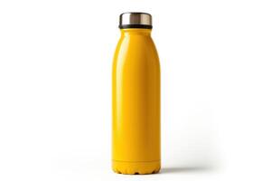 ai generato giallo thermos bottiglia isolato su bianca sfondo foto