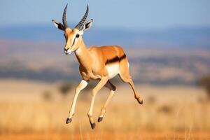 ai generato un antilope salto nel il aria foto