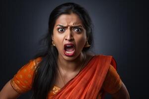 ai generato donna di indiano aspetto chi appare per essere furioso foto