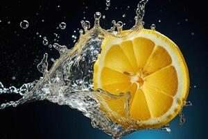 ai generato un' fetta di Limone spruzzi in un' spruzzo di acqua foto