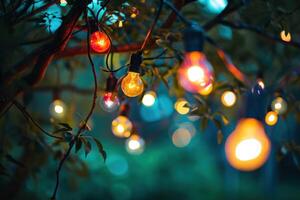 ai generato leggero bulbi sospeso a partire dal il albero. foto