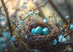 ai generato un ai Pasqua uovo nido immagine dello schermo miniatura foto