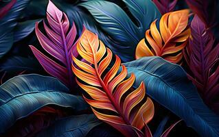 luminosa colorato le foglie nel giungla astratto natura sfondo foto