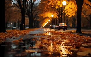 autunno eleganza vuoto strada nel il città foto