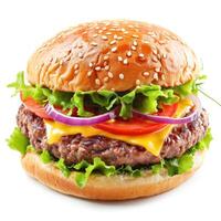 ai generato gustoso Manzo hamburger isolato su bianca foto