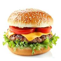 ai generato gustoso Manzo hamburger isolato su bianca foto