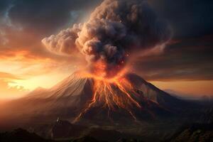 ai generato generico vulcano eruzione a giorno volta, neurale Rete generato Immagine foto