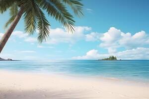 ai generato tropicale spiaggia Visualizza a soleggiato giorno con bianca sabbia, turchese acqua e palma albero, neurale Rete generato Immagine foto