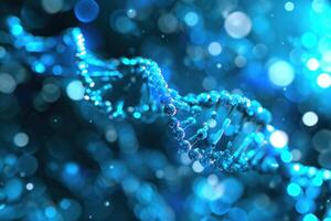 ai generato un Immagine di dna filo con blu luci foto