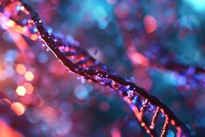 ai generato dna filo mostrato con bokeh sfondo foto