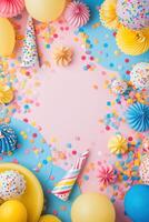 ai generato compleanno modello trasparente sfondo con colorato festa foto