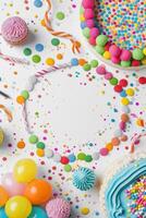 ai generato compleanno modello trasparente sfondo con colorato festa foto