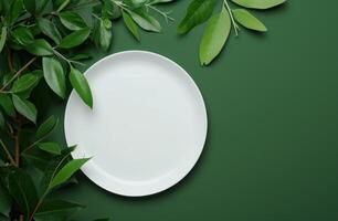 ai generato bianca circolare piatto su un' verde sfondo foto