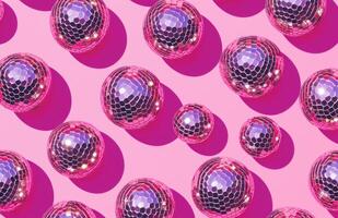 ai generato rosa discoteca palla modello al di sopra di rosa sfondo foto