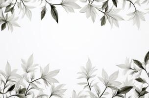 ai generato bianca le foglie e fiori su un' bianca sfondo foto