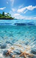 ai generato un' stella marina è seduta su un' spiaggia con chiaro acqua, foto