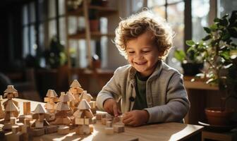 ai generato papà e figlio a casa giocare insieme, foto