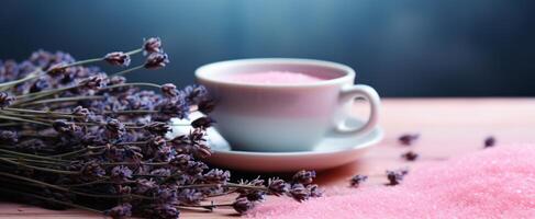 ai generato lavanda sale, tazza di caffè, foto