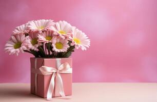 ai generato rosa fiore preparativi con scatole di fiori e un' nastro, foto