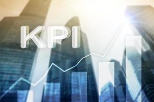kpi - indicatore chiave delle prestazioni. concetto di business e tecnologia. esposizione multipla, tecnica mista. concetto finanziario su sfondo sfocato.