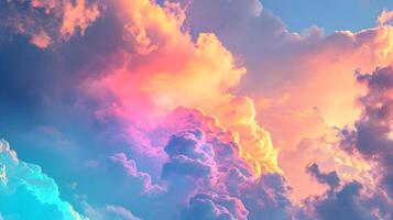 ai generato assortito intensamente iridescente in profondità luminosa colori cromato arcobaleno nuvole. orizzontale sfondo. alto qualità. ai generativo foto