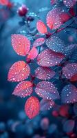 ai generato rosa e viola le foglie con rugiada su loro sotto il bellissimo luci. alto qualità. ai generativo foto