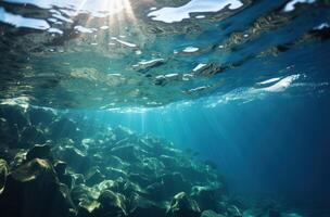 ai generato sotto un' sole leggero nel il mare, foto