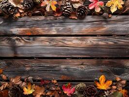 ai generato rustico di legno tavola sfondo con autunno attributi. ai generativo foto
