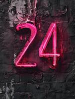 ai generato il numero 24 è evidenziato con un' rosa neon leggero effetto. nuovo anno numero. alta risoluzione. ai generativo foto
