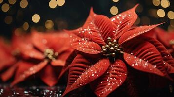 ai generato un' vicino su di bellissimo poinsettia fiori foto