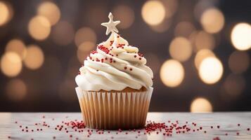 ai generato un' Cupcake sormontato con cannella bastoni su un' bianca sfondo foto