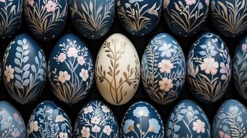 ai generato blu floreale dipinto Pasqua uova siamo foderato su nel righe foto