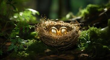 ai generato d'oro nido nel il foresta foto