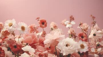 ai generato rosa e bianca fiori su rosa sfondo foto