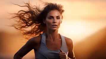 ai generato gli sport donna su un' mattina correre. ai generato, umano migliorata foto