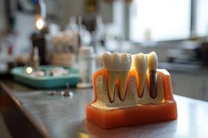 ai generato un' modello struttura di denti con un impiantare. ai generativo foto