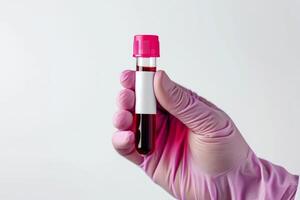 ai generato medico Tenere sangue tubo test nel il ricerca laboratorio. Salute per dai un'occhiata su . generativo ai foto