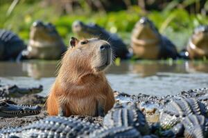 ai generato un' capibara tra coccodrilli nel il fiume.ai generativo foto