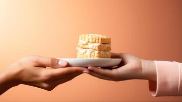 ai generato travolgente momento di condivisione di un' servendo di ripieno di crema biscotti. ospitalità e cibo concetto. foto