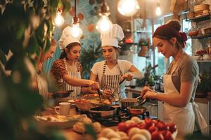 ai generato culinario passione donna impegnato nel verdura prep per cucinando foto